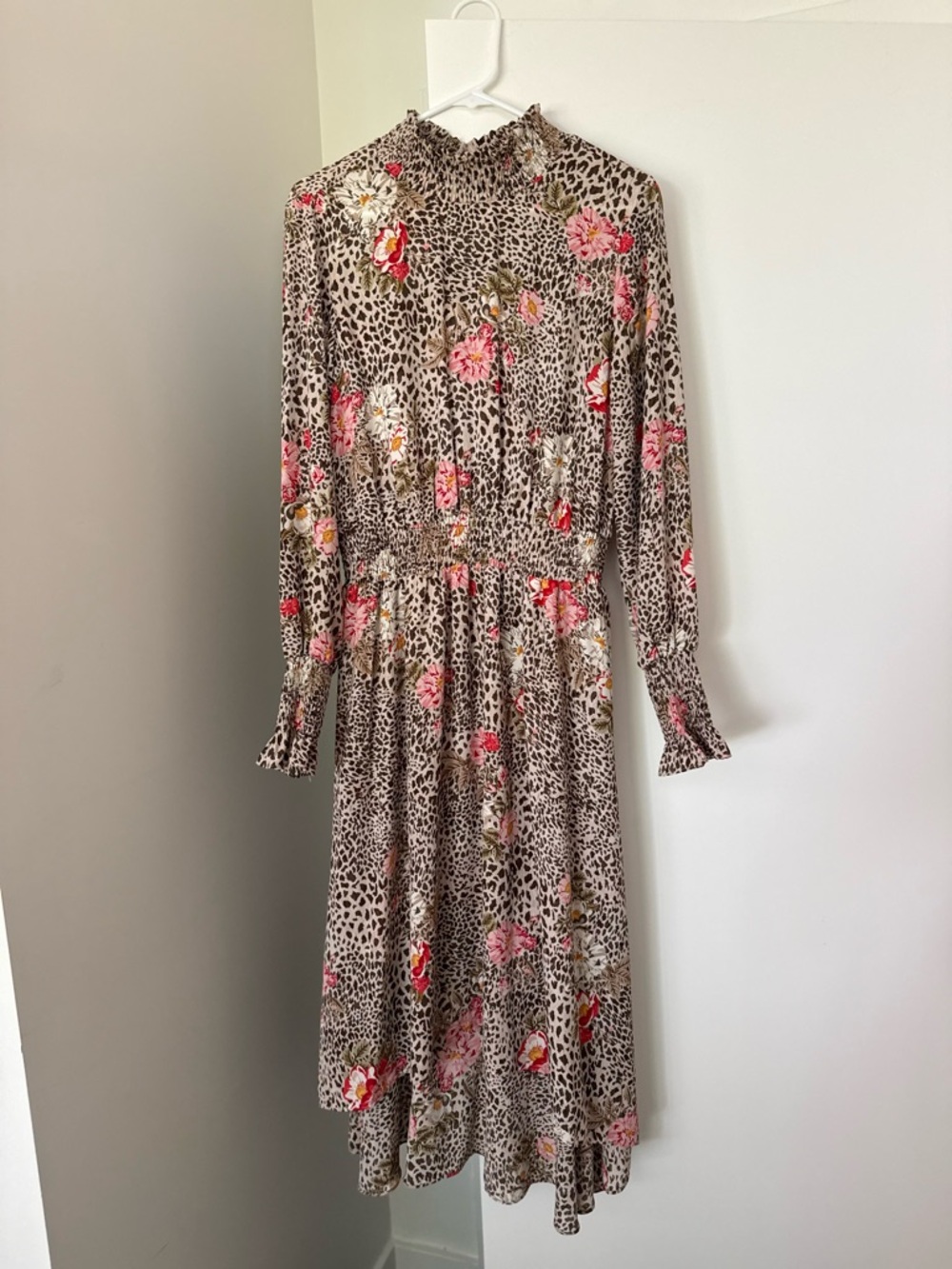 Nanette Lepore smocked animal print floral mock neck dress. - Picture 3 of 8